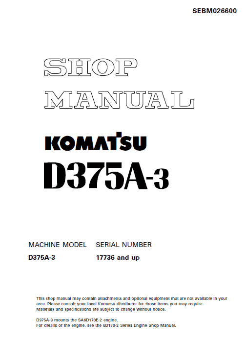 Komatsu D375a-3 Dozer Service Manual