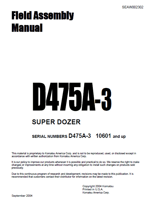 Komatsu D63e-1 Dozer Service Manual