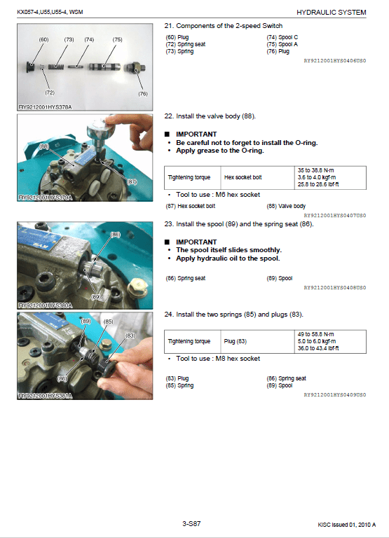 Kubota Kx057-4, U55, U55-4 Excavator Workshop Service Manual