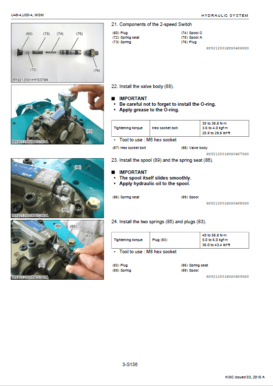 Kubota U48-4, U55-4 Excavator Workshop Service Manual