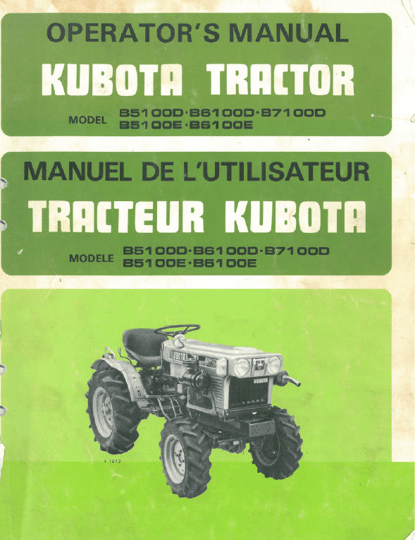 Kubota B5100d, B5100e, B6100d, B6100e, B7100d Tractor Workshop Manual