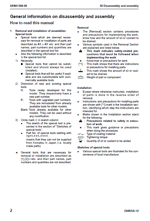 Komatsu D68ess-12 Dozer Service Manual