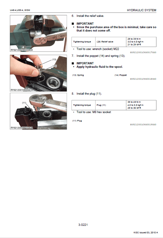 Kubota U48-4, U55-4 Excavator Workshop Service Manual