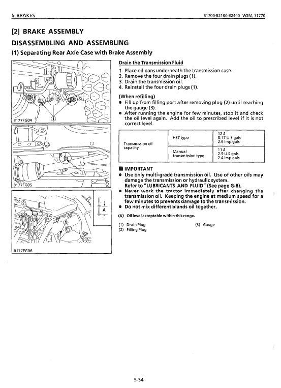 Kubota B1700, B2100, B2400 Tractor Workshop Service Manual