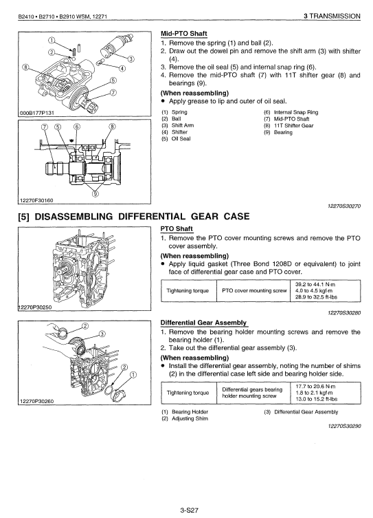 Kubota B2410, B2710, B2910, B7800hsd Tractor Service Manual