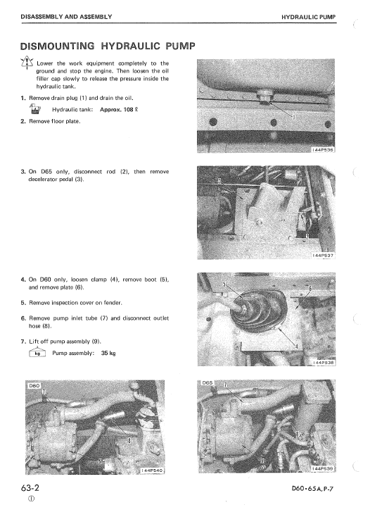 Komatsu D60a-7, D60e-7, D60p-7, D60pl-7 Dozer Service Manual