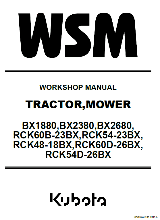 Kubota Bx1880, Bx2380, Bx2680 Tractor Loader Workshop Manual