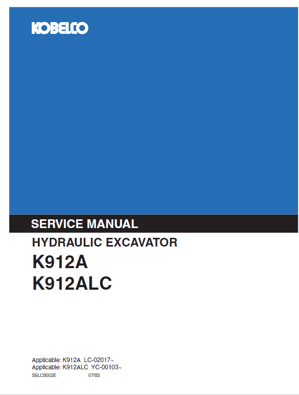 Kobelco K912a And K912alc Excavator Service Manual