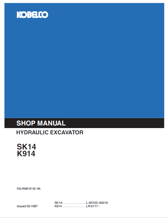 Kobelco Sk14 And K914 Excavator Service Manual