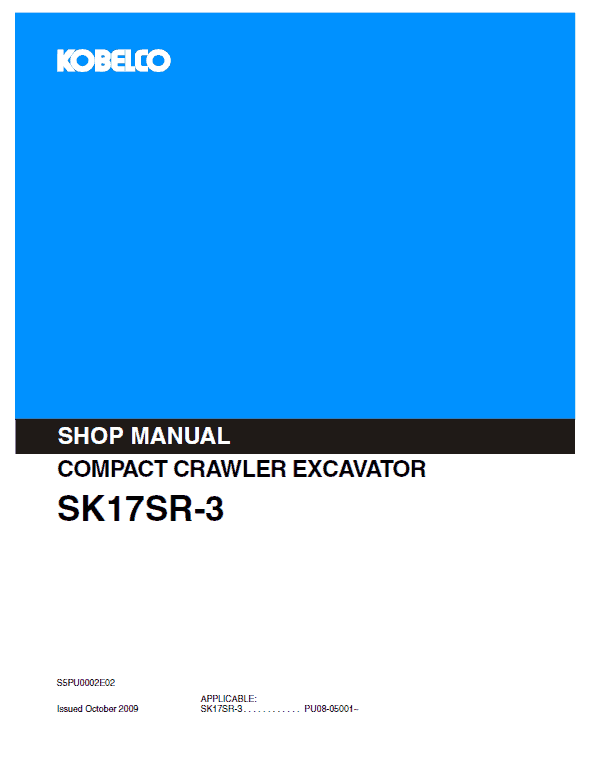 Kobelco Sk17sr-3 Excavator Service Manual