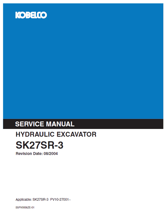 Kobelco Sk27sr-3 Excavator Service Manual