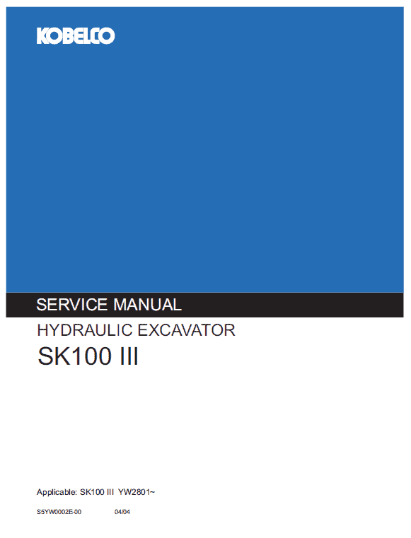 Kobelco Sk100-iii Excavator Service Manual