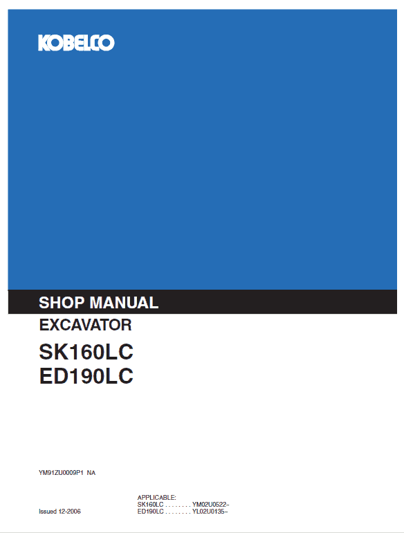 Kobelco Sk160lc And Ed190lc Excavator Service Manual