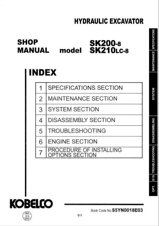 Kobelco Sk200-8, Sk210lc-8 Excavator Service Manual