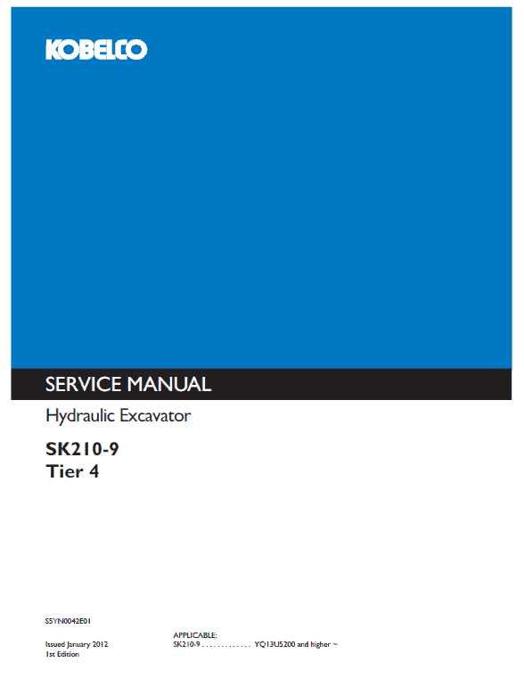 Kobelco Sk210-9 Tier 4 Excavator Service Manual