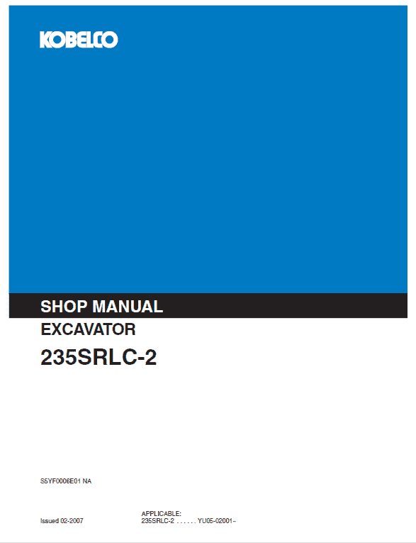 Kobelco Sk235srlc-2 Excavator Service Manual