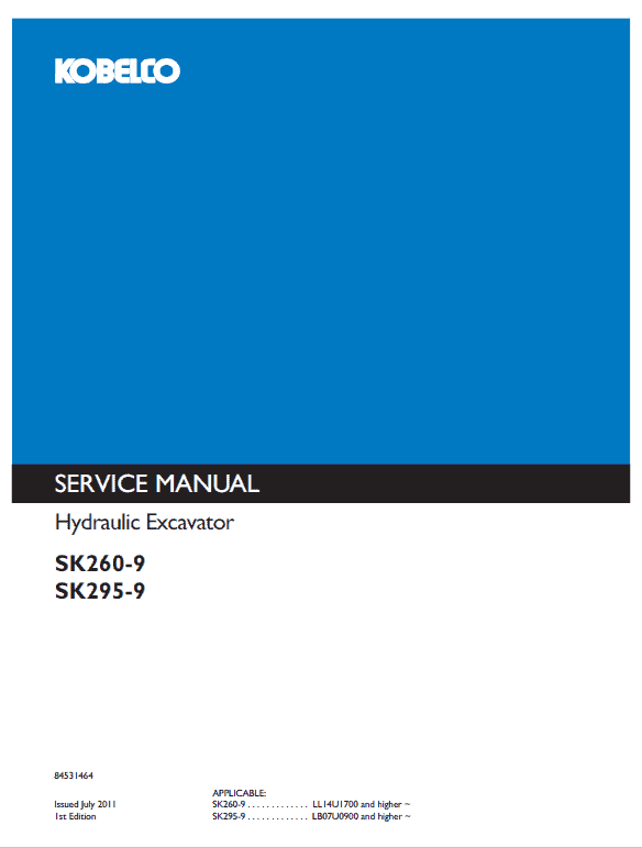 Kobelco Sk260-9, Sk295-9 Excavator Service Manual