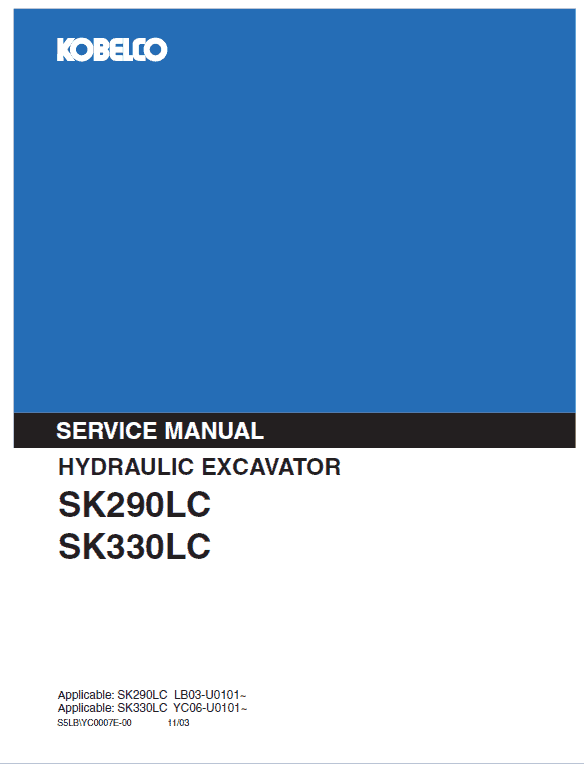 Kobelco Sk290lc, Sk330lc Excavator Service Manual