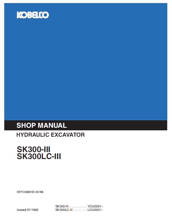 Kobelco Sk300-iii, Sk300lc-iii Excavator Service Manual