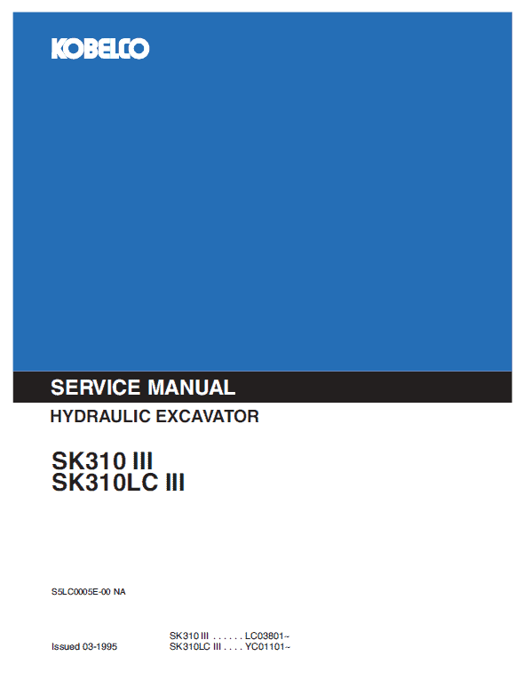 Kobelco Sk310-iii, Sk310lc-iii Excavator Service Manual