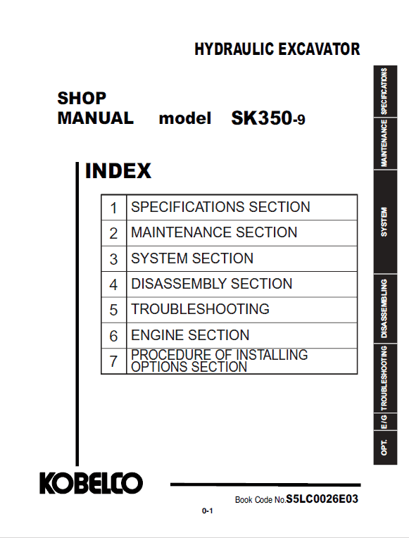 Kobelco Sk350-9 Excavator Service Manual