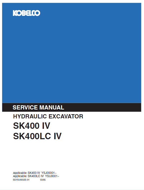 Kobelco Sk400-iv, Sk400lc-iv Excavator Service Manual