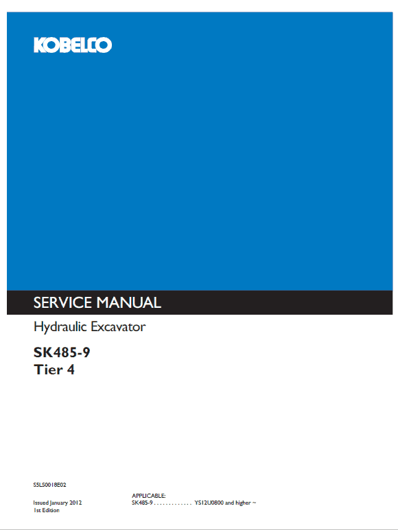 Kobelco Sk485-9 Tier 4 Excavator Service Manual