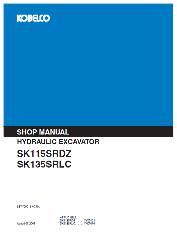 Kobelco Sk115srdz And Sk135srlc Excavator Service Manual