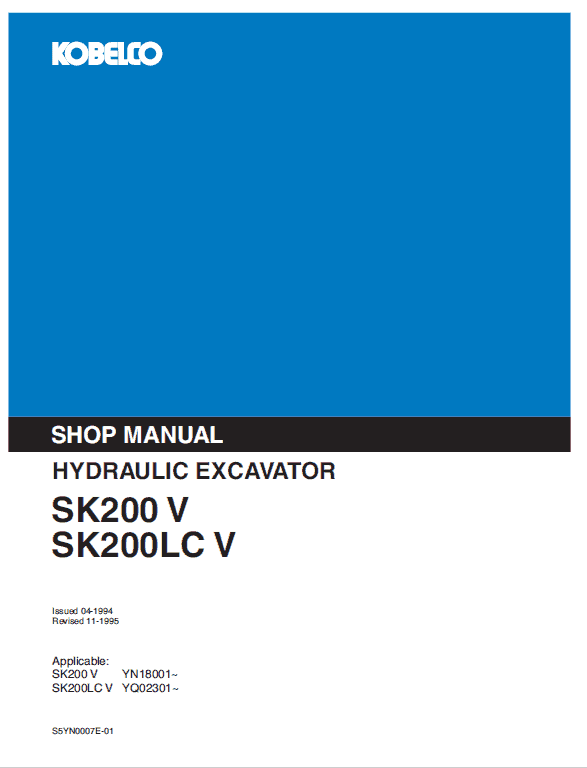 Kobelco Sk200-v, Sk200lc-v Excavator Service Manual