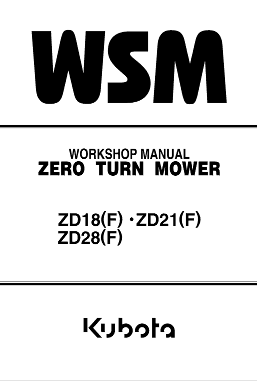 Kubota Z18, Zd21, Zd28 Mower Workshop Service Manual