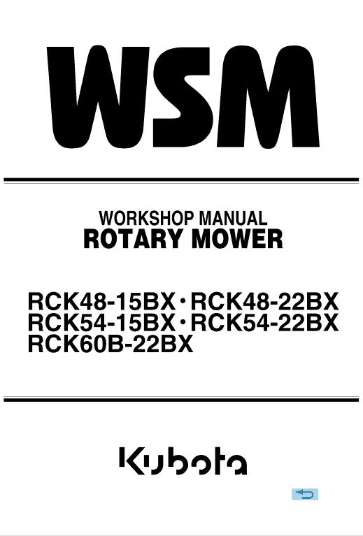 Kubota Rck48-15bx, Rc48-15bx, Rck54-15bx, Rck54-22bx Mower Manual