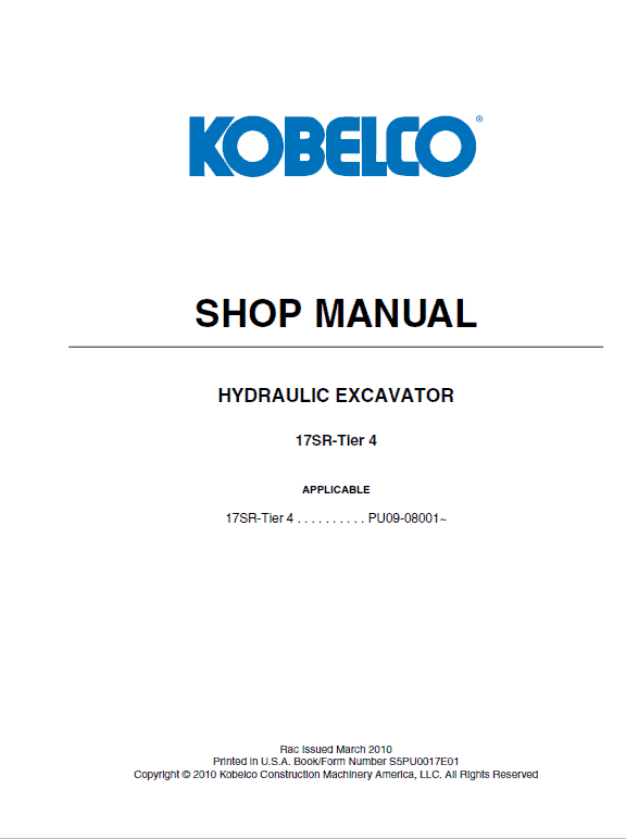 Kobelco 17sr Tier 4 Excavator Service Manual