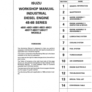 Isuzu 4bb1, 4bd1, 4bd1t Engine Workshop Service Manual