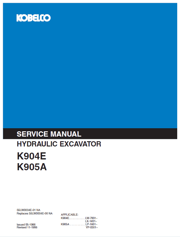 Kobelco K904e And K905a Excavator Service Manual