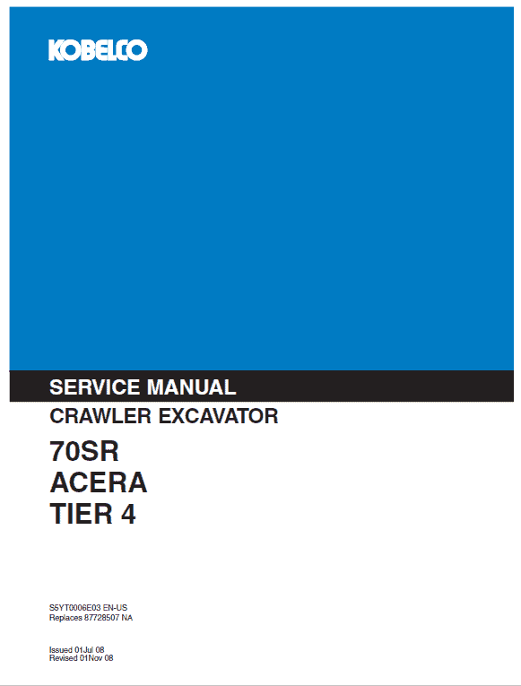 Kobelco 70sr Acera Tier 4 Excavator Service Manual