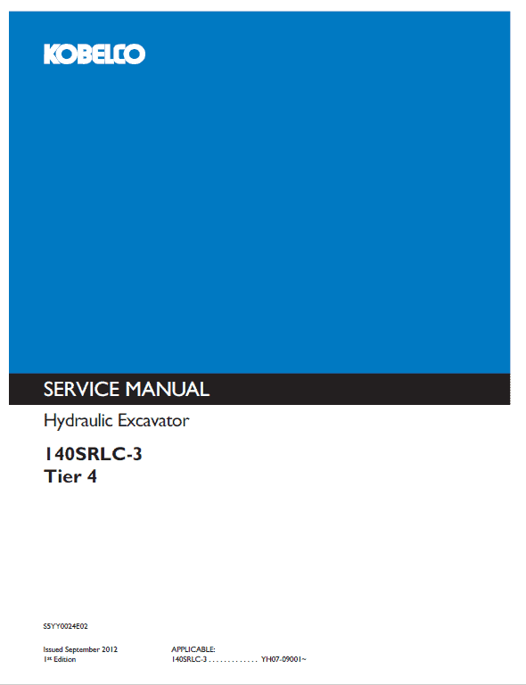 Kobelco 140srlc-3 Tier 4 Excavator Service Manual