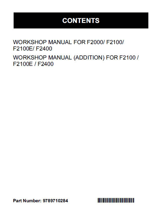 Kubota F2000, F2100, F2400 Front Mower Workshop Manual