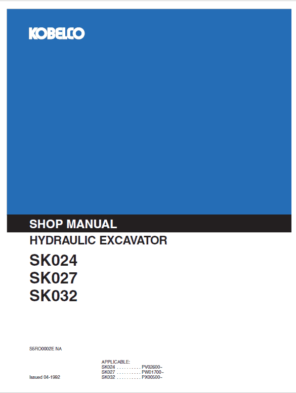 Kobelco Sk024, Sk027, Sk032 Excavator Service Manual