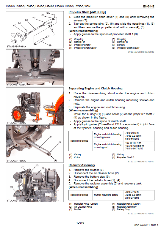 Kubota L3240-3, L3540-3, L3940-3, L4240-3 Tractor Workshop Manual