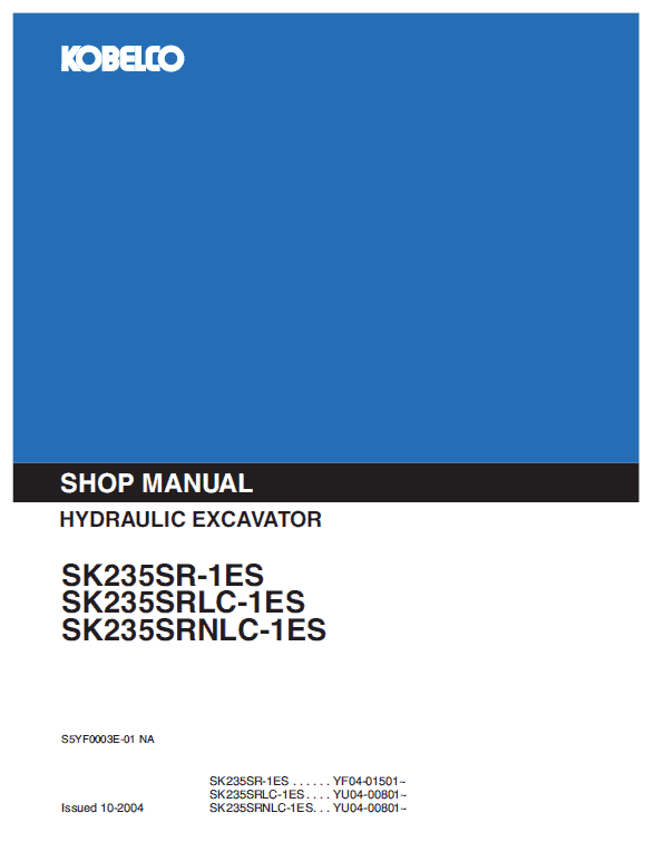 Kobelco Sk253se-1es, Sk235srlc-1es Excavator Service Manual