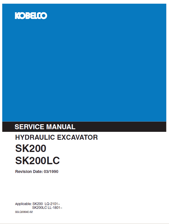 Kobelco Sk200, Sk200lc Excavator Service Manual