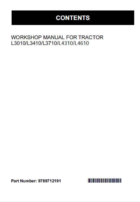 Kubota L3010, L3410, L3710, L4310, L4610 Tractor Workshop Manual