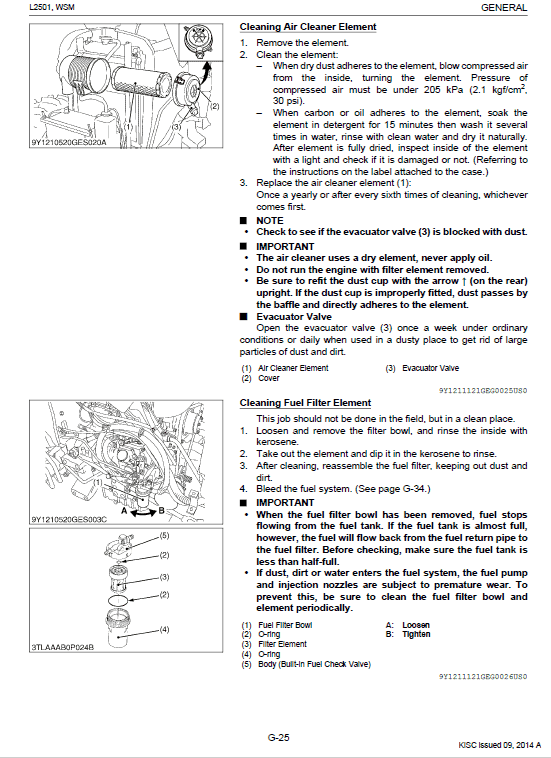 Kubota L2501 Tractor Workshop Service Manual