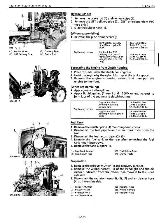 Kubota L3010, L3410, L3710, L4310, L4610 Tractor Workshop Manual