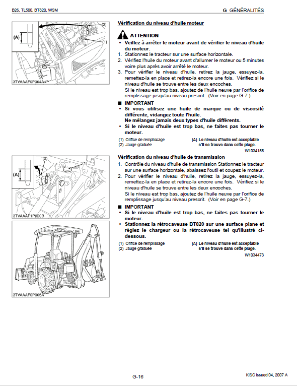 Kubota B26, Tl500, Bt820 Tractor Loader Workshop Manual