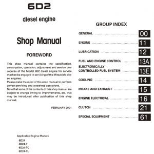 Mitsubishi 6d24, 6d24-t, 6d25-tc Engine Workshop Service Manual