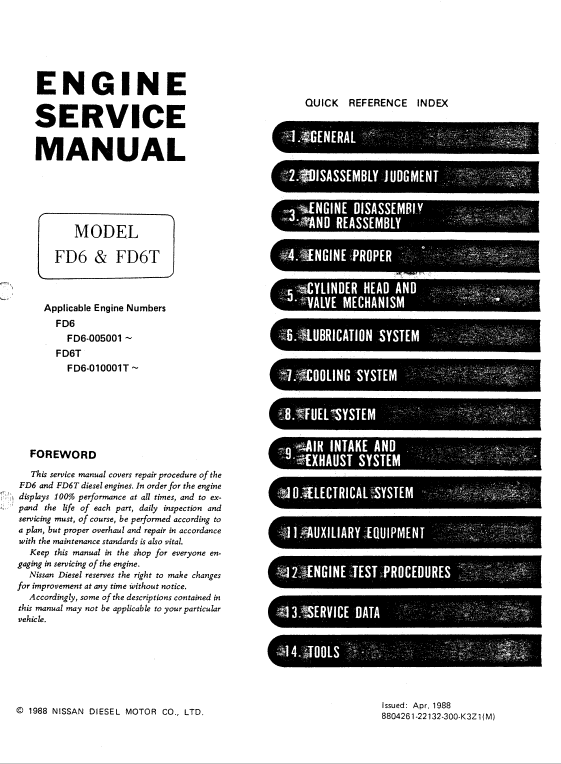 Nissan Fd6, Fd6t Engine Workshop Service Manual