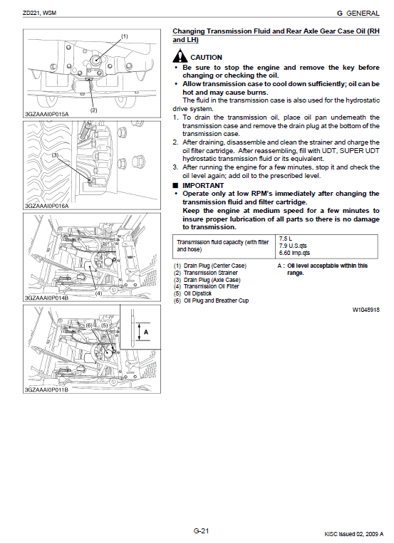 Kubota Zd221 Mower Workshop Service Manual