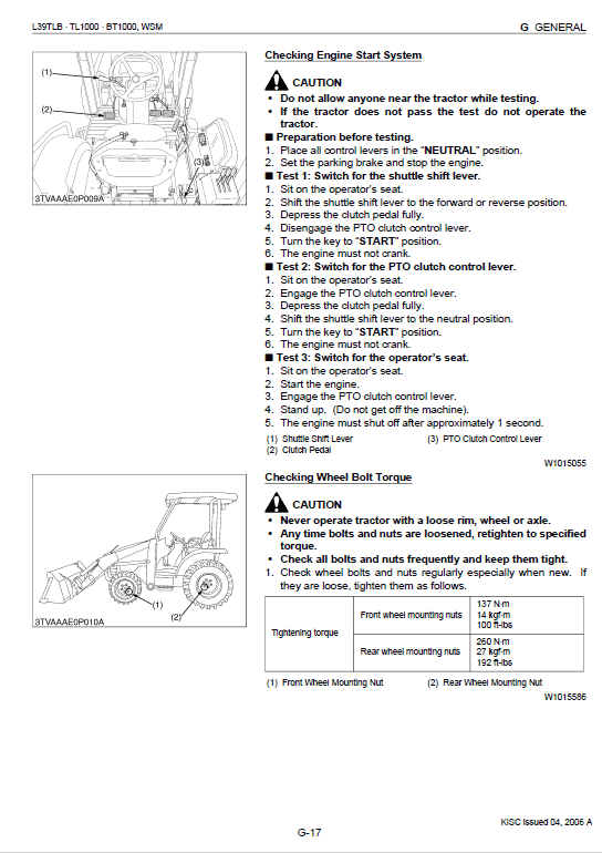 Kubota L39, Tl1000, Bt1000 Tractor Front Loader Workshop Manual