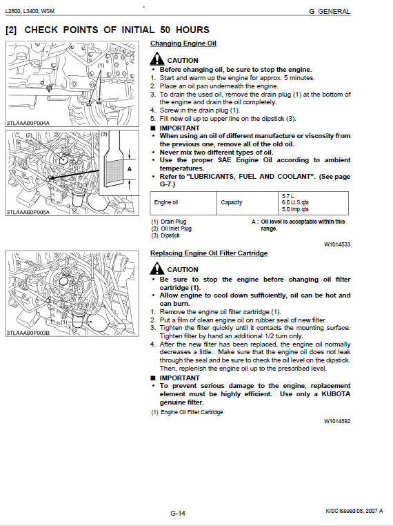 Kubota L2800, L3400 Tractor Workshop Service Manual